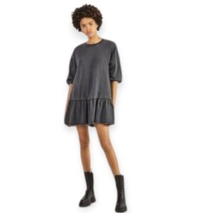 Gray Smocked Tiered Mini Dress